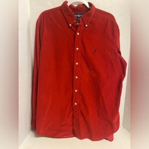 Ralph Lauren Red Micro Cord Style Casual Button Down Shirt